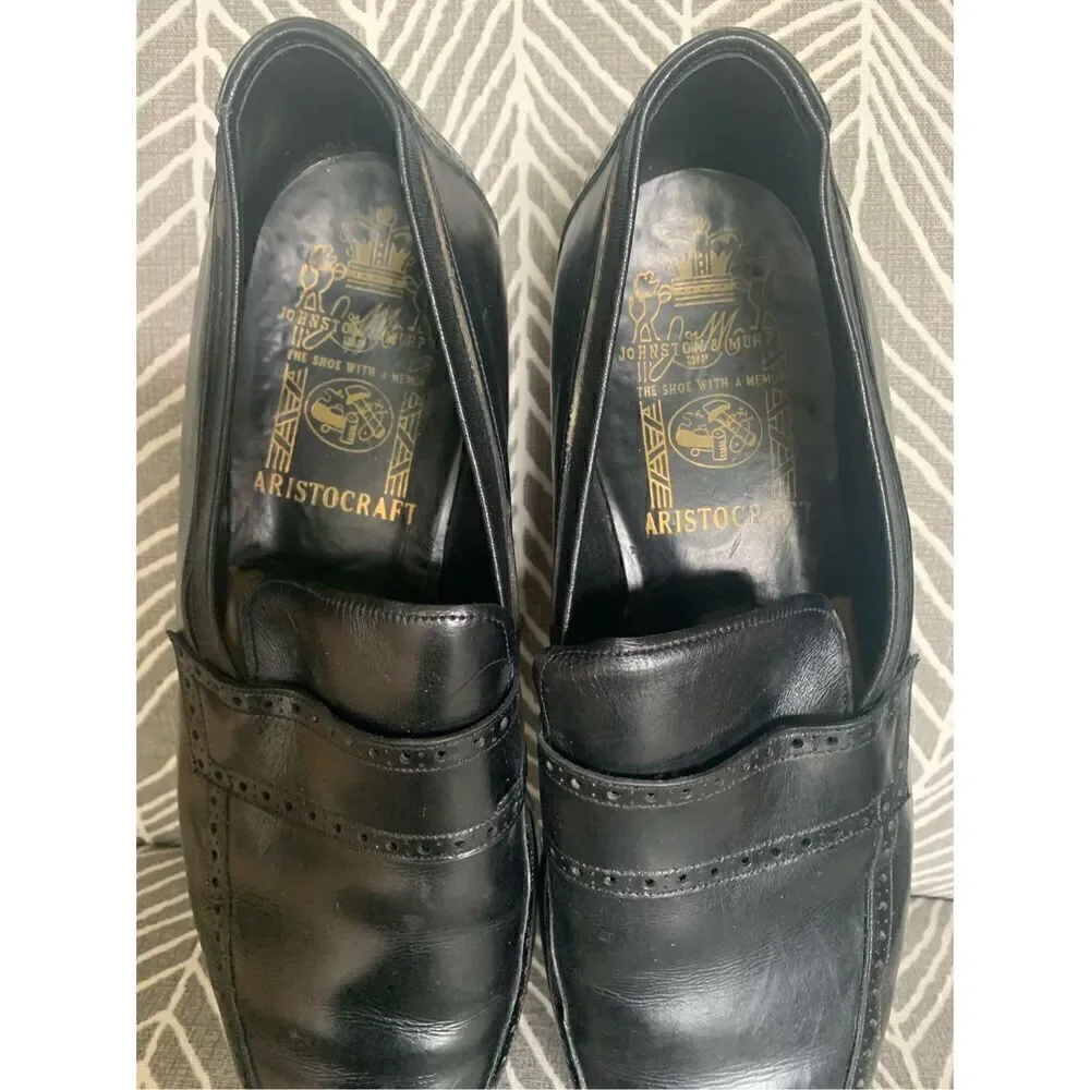 Johnston & Murphy Aristocraft LOAFER wingtip Black Leather Dress Shoes men 9.5